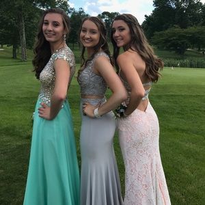 Silver two piece prom dress